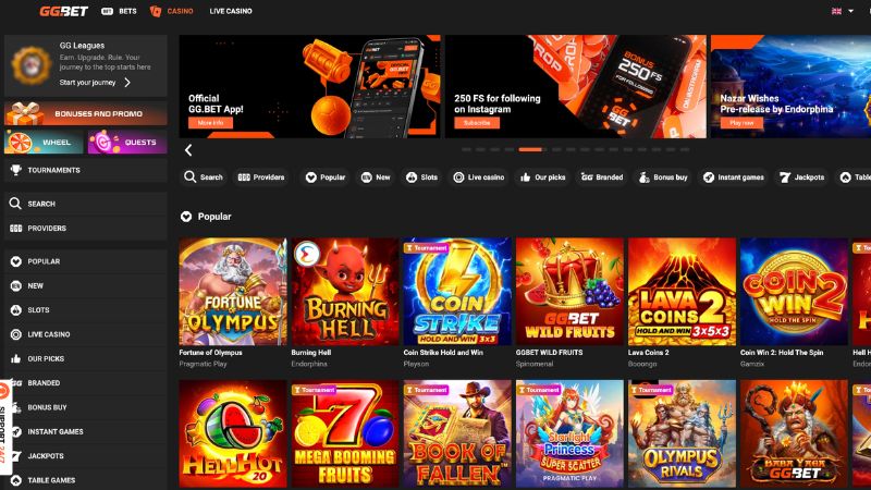 GGBet Casino interfejs