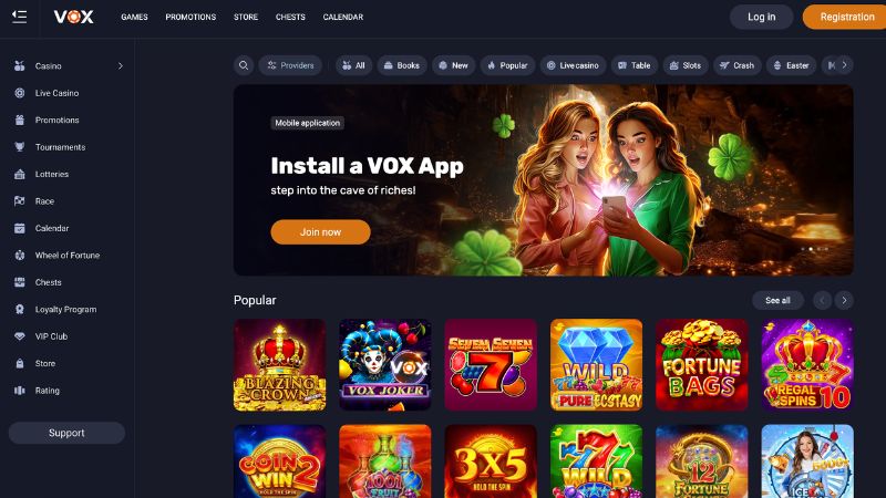 Vox Casino zrzut ekranu